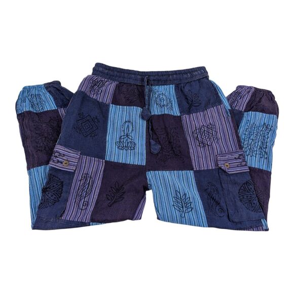 Unbranded Pants - Patchwork Hippy Festival Trousers Block Printed Ethnic Boho Hippie EDM Pants L